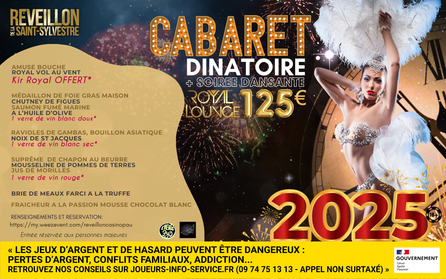 Cabaret Dinatoire St Sylvestre au Casino de Pau